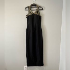 Vintage Black Full Length Gown w/ Gold Detailing